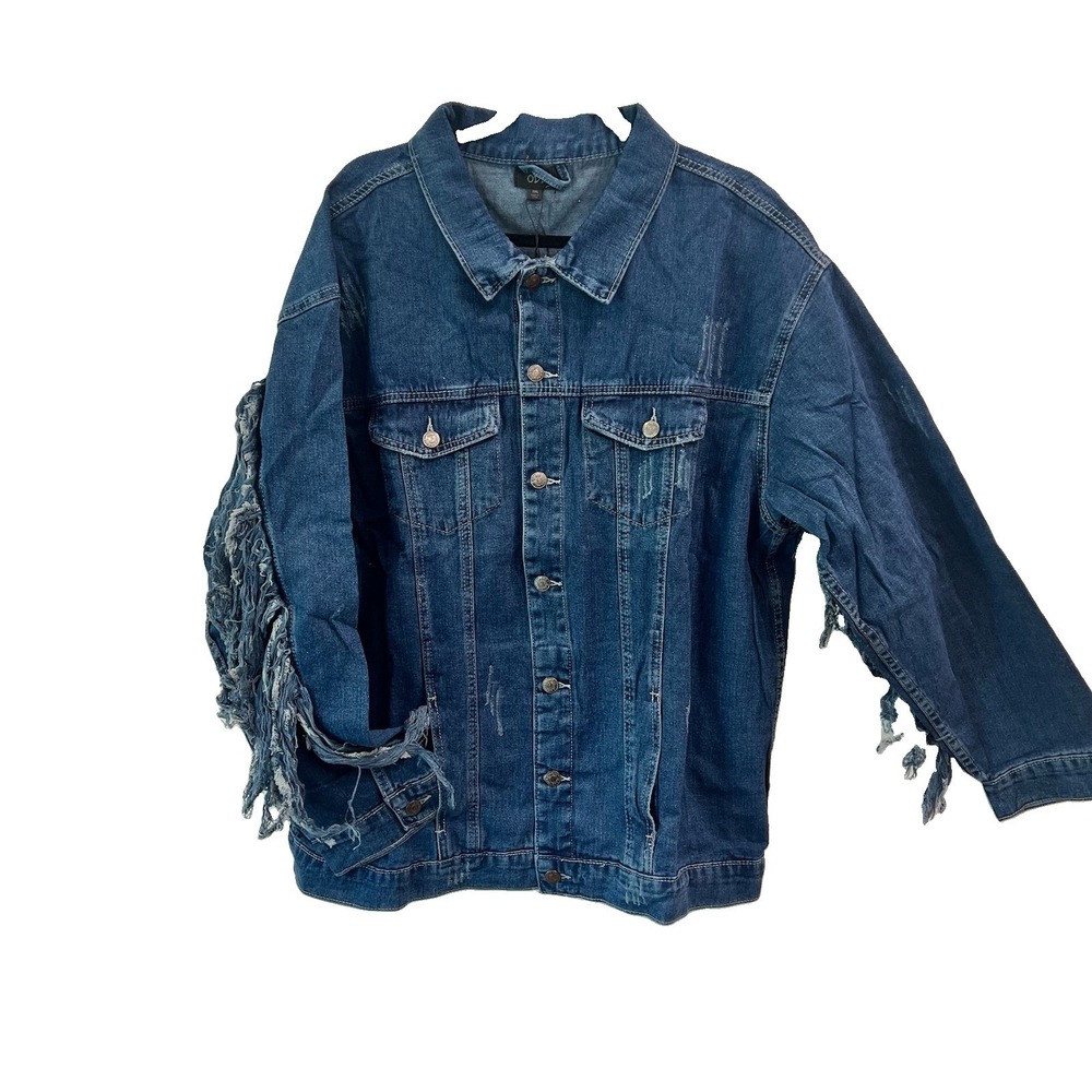 Oddi Women's Jean Jacket Fringe Size 2x Distressed Western Festival NEW!